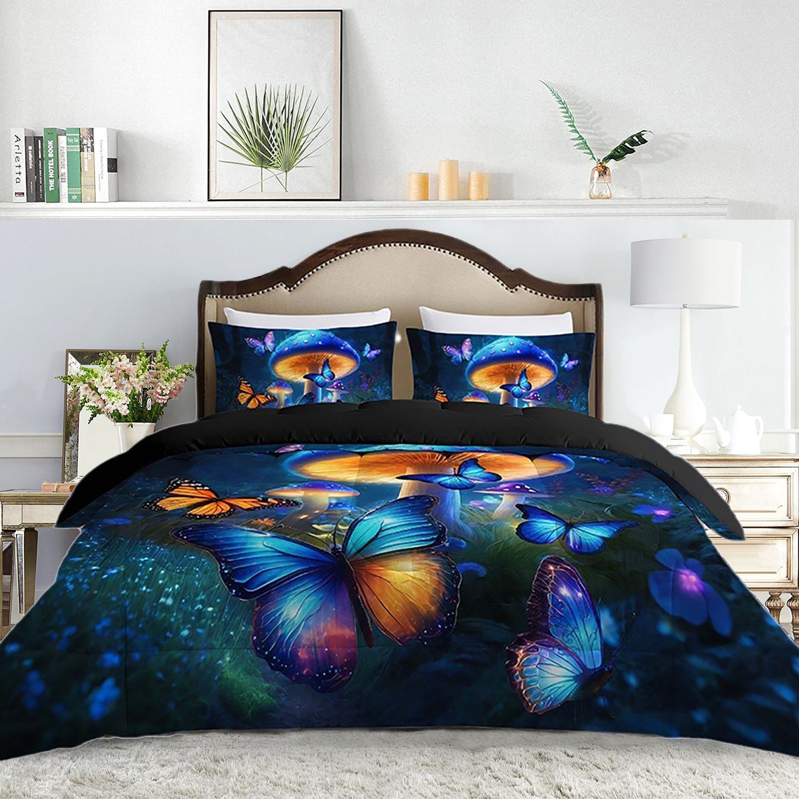 Floral Moon phase 3pcs Comforter set Butterfly Bedding set Quilt set For Bedroom with outlet Pillowcases warm Soft Twin/Full/Queen/King