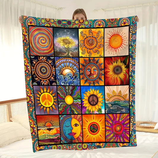 🔥Last Day 69% OFF - Vintage Artistic Sun Tapestry Soft Warm Flannel Throw Blanket