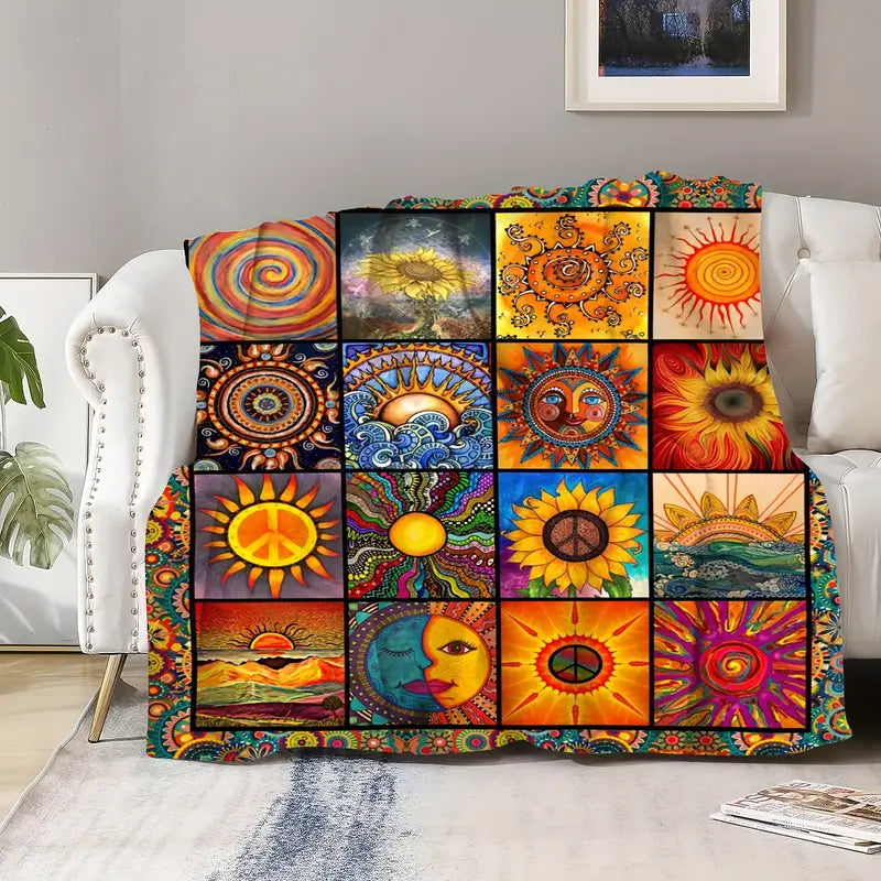 🔥Last Day 69% OFF - Vintage Artistic Sun Tapestry Soft Warm Flannel Throw Blanket