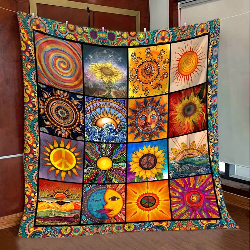 🔥Last Day 69% OFF - Vintage Artistic Sun Tapestry Soft Warm Flannel Throw Blanket