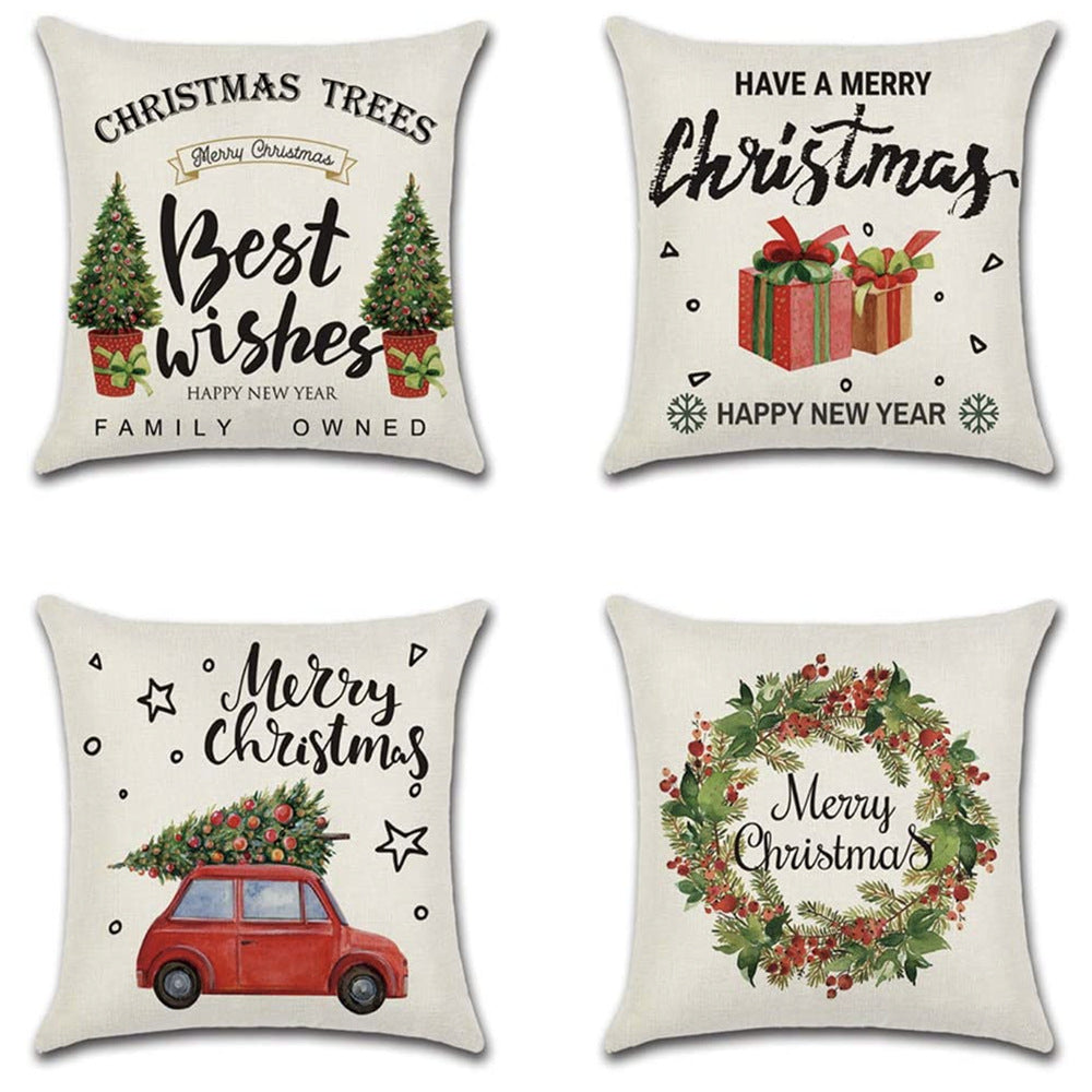 4-piece Merry Christmas Home Decor Pillow Covers