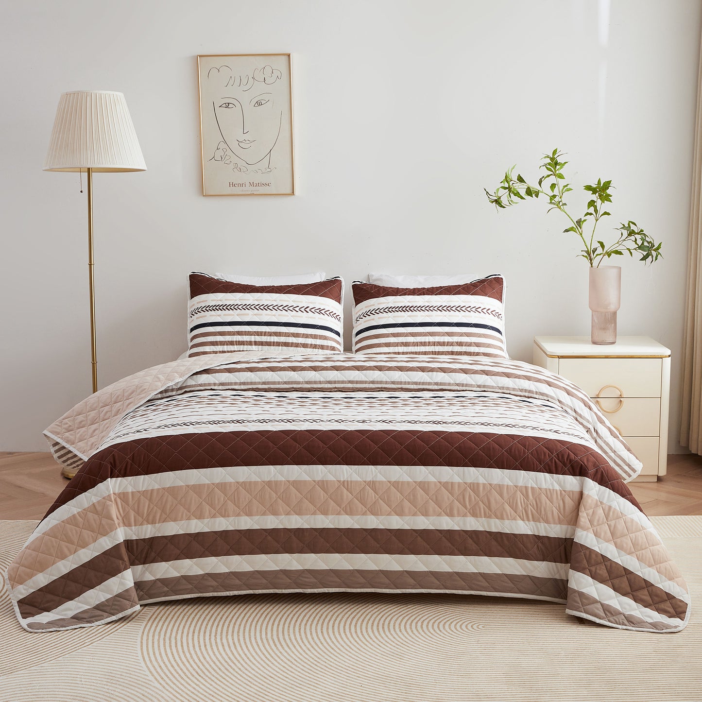 Bedmoon 3-piece All-season Stripe Reversible Soft Bedspread Quilt Set