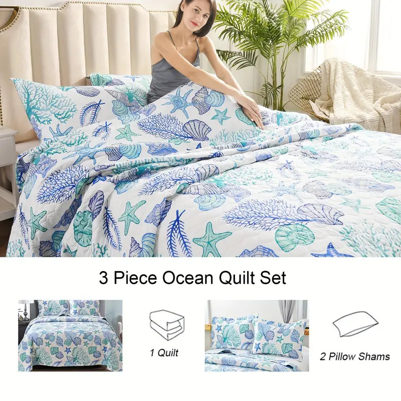 3-piece Coastal Beach Lightweight Bedspread Set