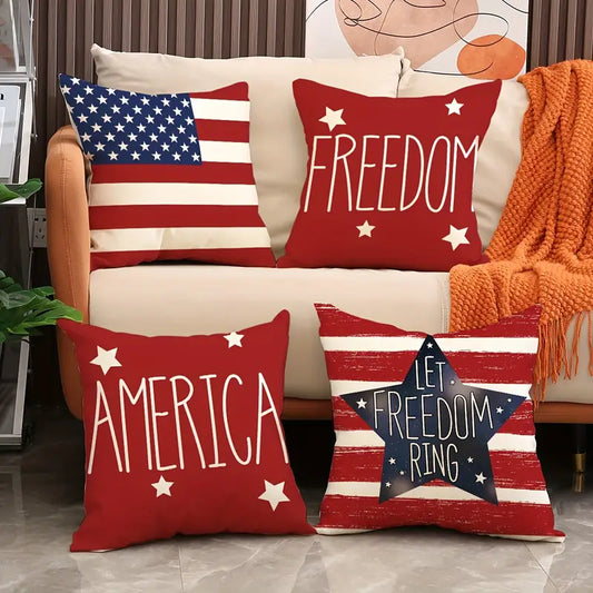 4-piece American Flag Stars Stripes God Bless America Throw Pillow Case