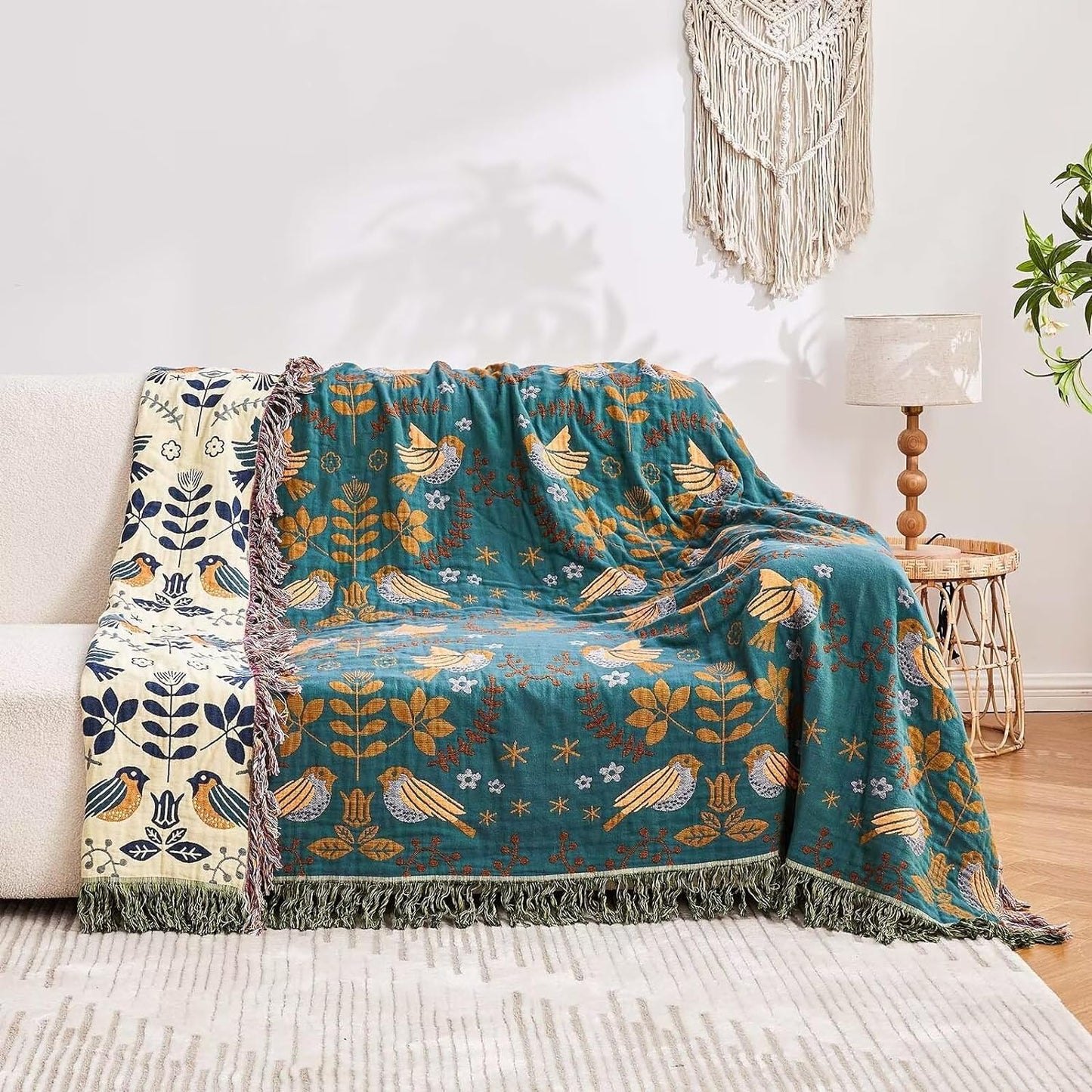 All-season Boho Cotton Reversible Couch Bed Cover Sofa Blanket