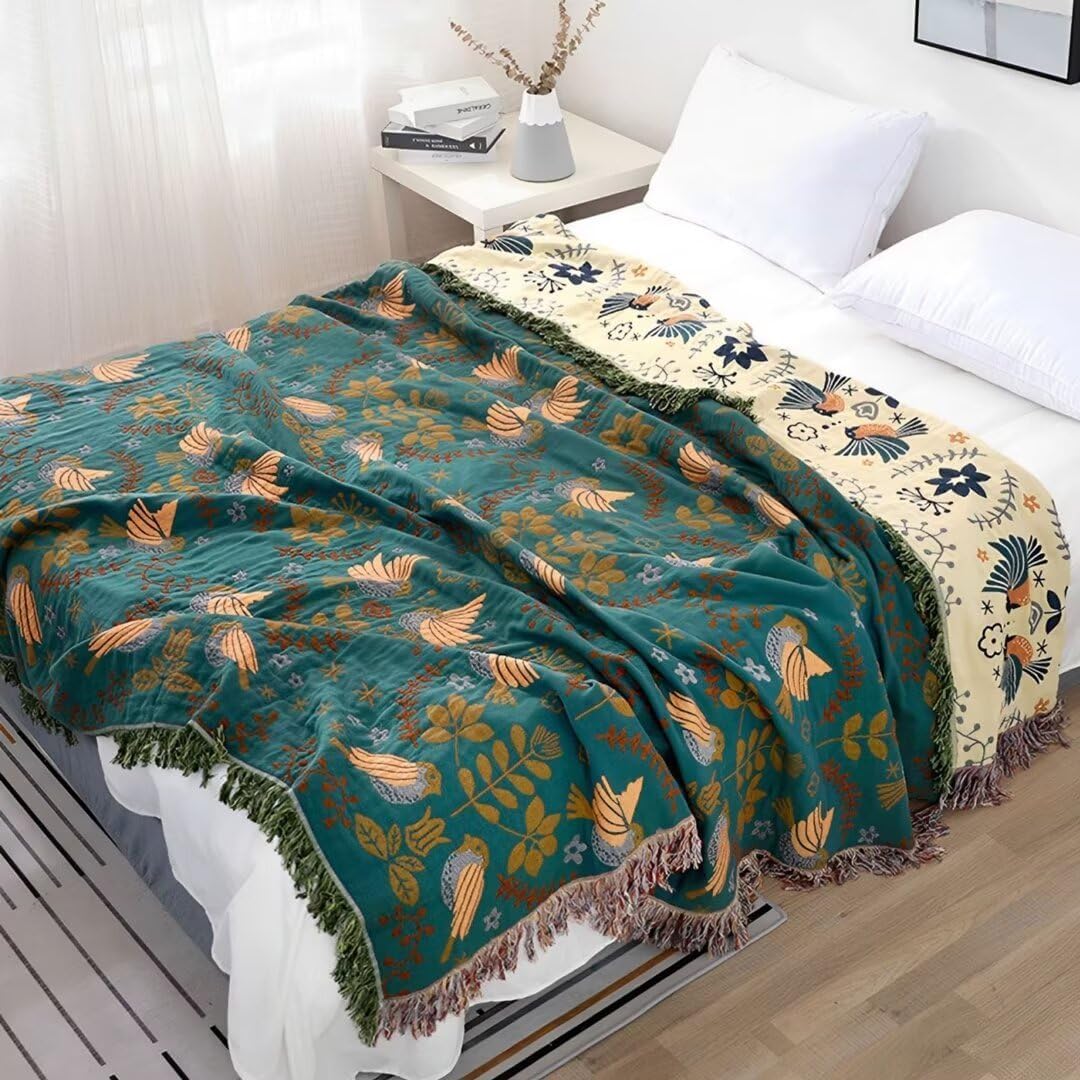 All-season Boho Cotton Reversible Couch Bed Cover Sofa Blanket