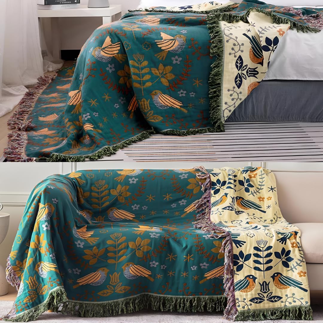 All-season Boho Cotton Reversible Couch Bed Cover Sofa Blanket