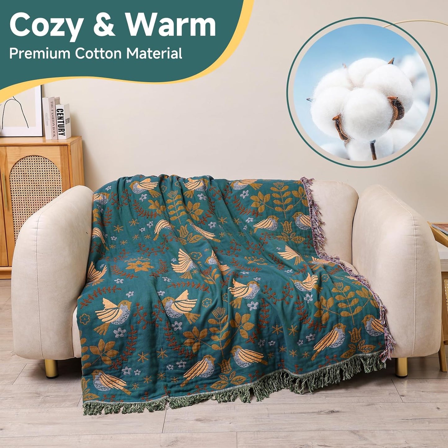 All-season Boho Cotton Reversible Couch Bed Cover Sofa Blanket