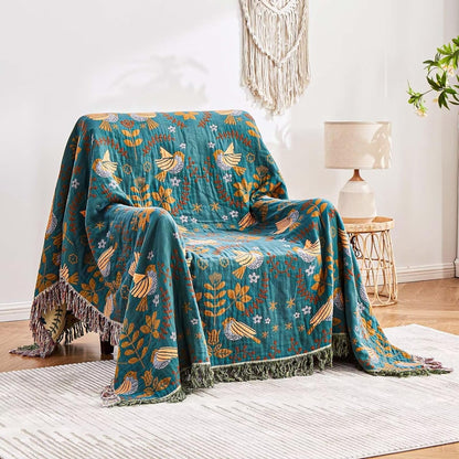 All-season Boho Cotton Reversible Couch Bed Cover Sofa Blanket