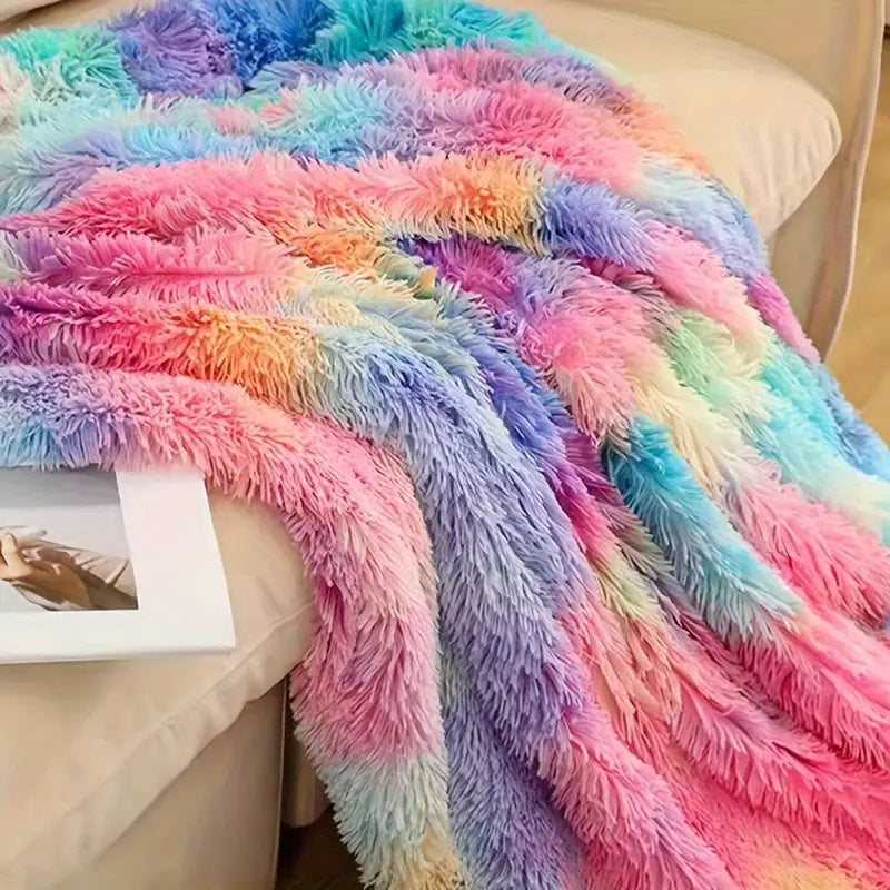 🔥Last Day 69% OFF - 2024 Fall/Winter Faux Fur Fluffy Rainbow Tie-Dye Throw Blanket