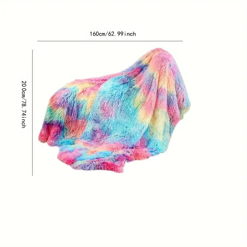 🔥Last Day 69% OFF - 2024 Fall/Winter Faux Fur Fluffy Rainbow Tie-Dye Throw Blanket