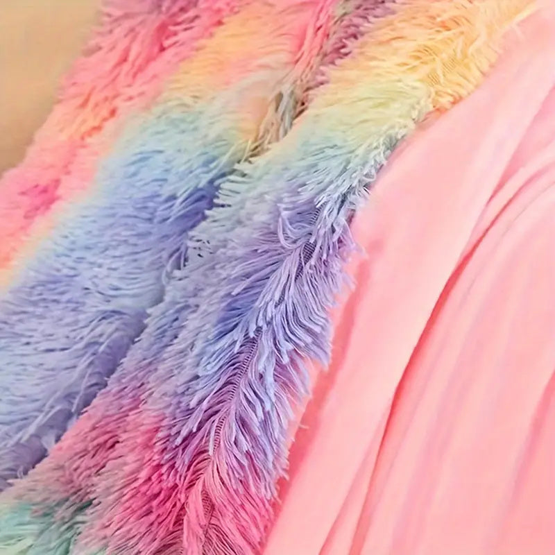 🔥Last Day 69% OFF - 2024 Fall/Winter Faux Fur Fluffy Rainbow Tie-Dye Throw Blanket