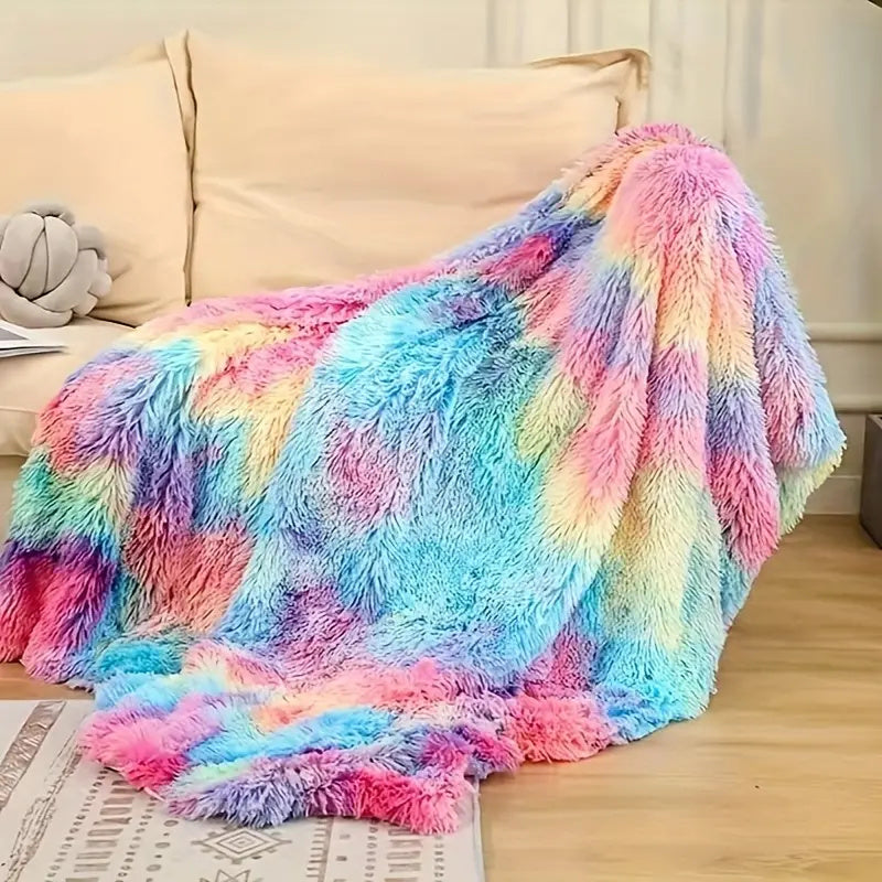 🔥Last Day 69% OFF - 2024 Fall/Winter Faux Fur Fluffy Rainbow Tie-Dye Throw Blanket