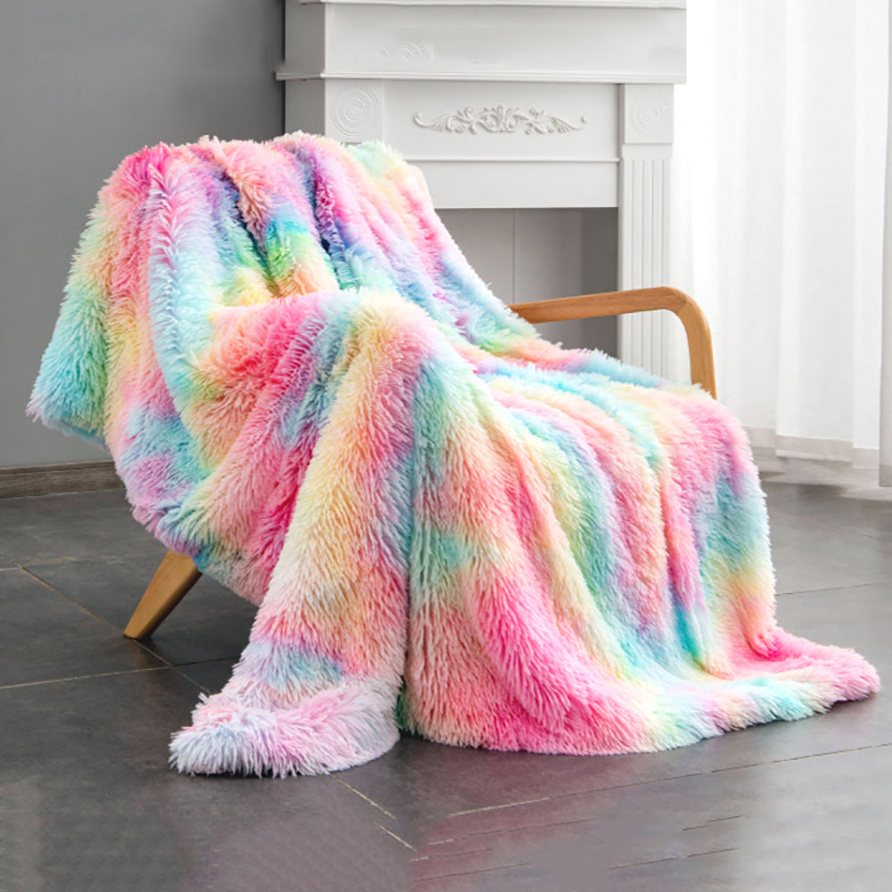 🔥Last Day 69% OFF - 2024 Fall/Winter Faux Fur Fluffy Rainbow Tie-Dye Throw Blanket