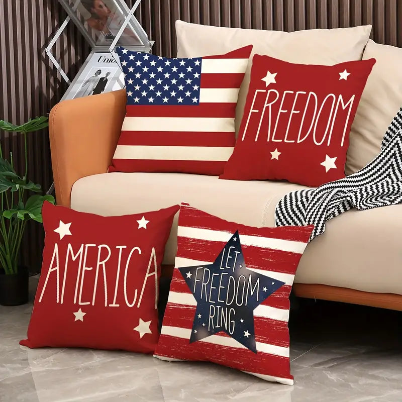 4-piece American Flag Stars Stripes God Bless America Throw Pillow Case