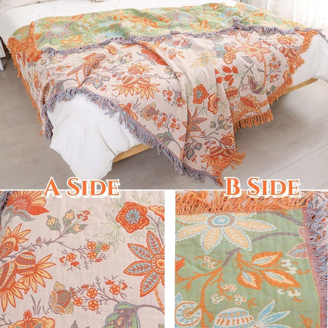 All-season Boho Cotton Reversible Couch Bed Cover Sofa Blanket