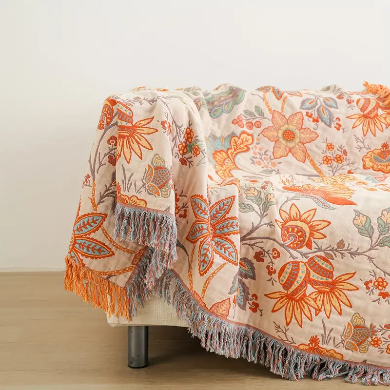 All-season Boho Cotton Reversible Couch Bed Cover Sofa Blanket