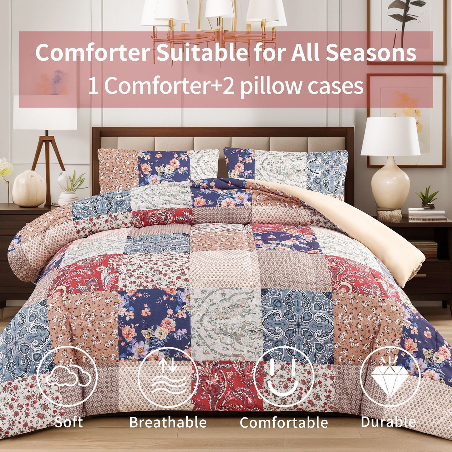 2024 Fall/Winter American Style 3-Piece Floral Comforter Set