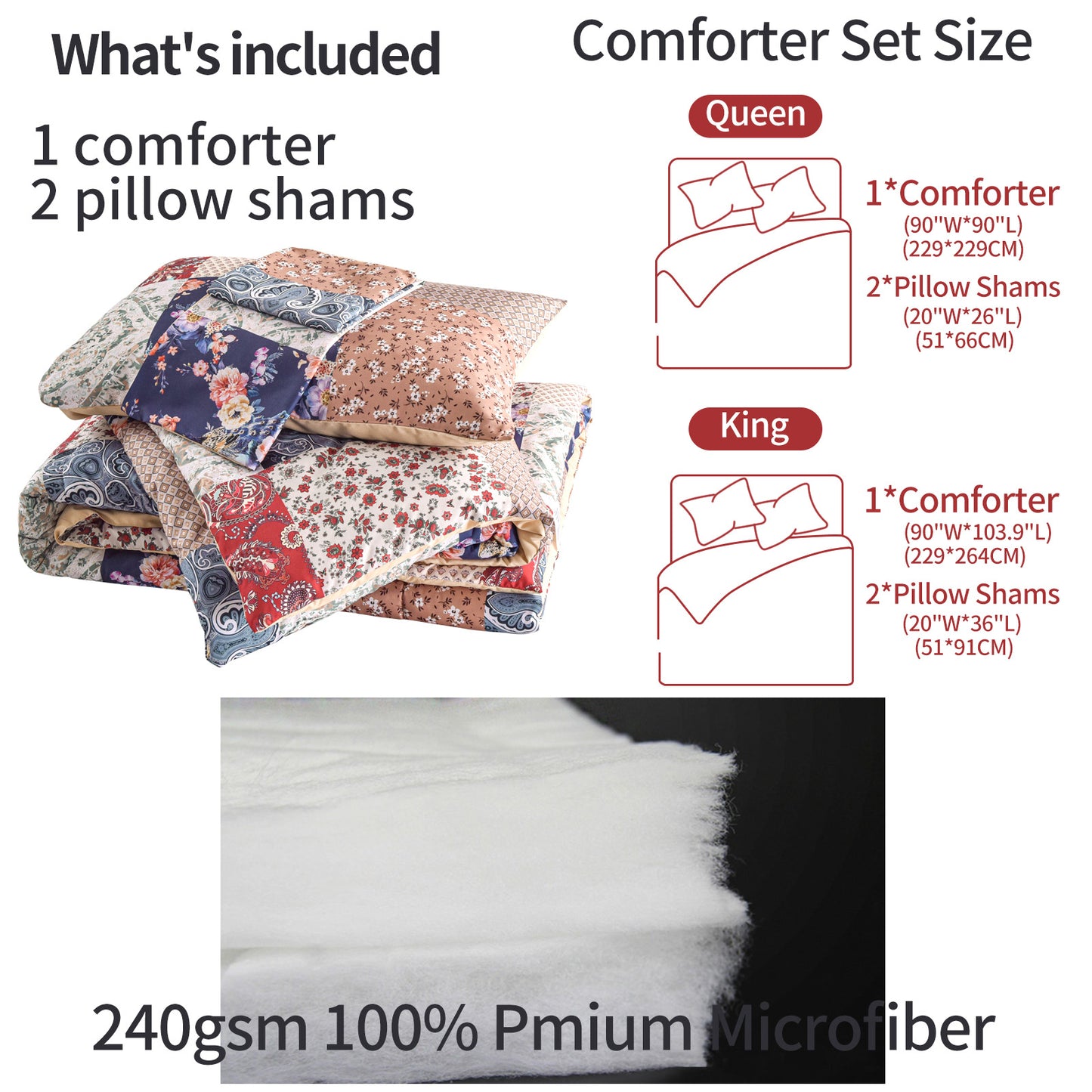 2024 Fall/Winter American Style 3-Piece Floral Comforter Set