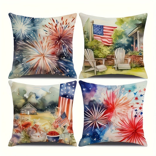 4-piece Holiday Fireworks Independence Day Throw Pillow Covers