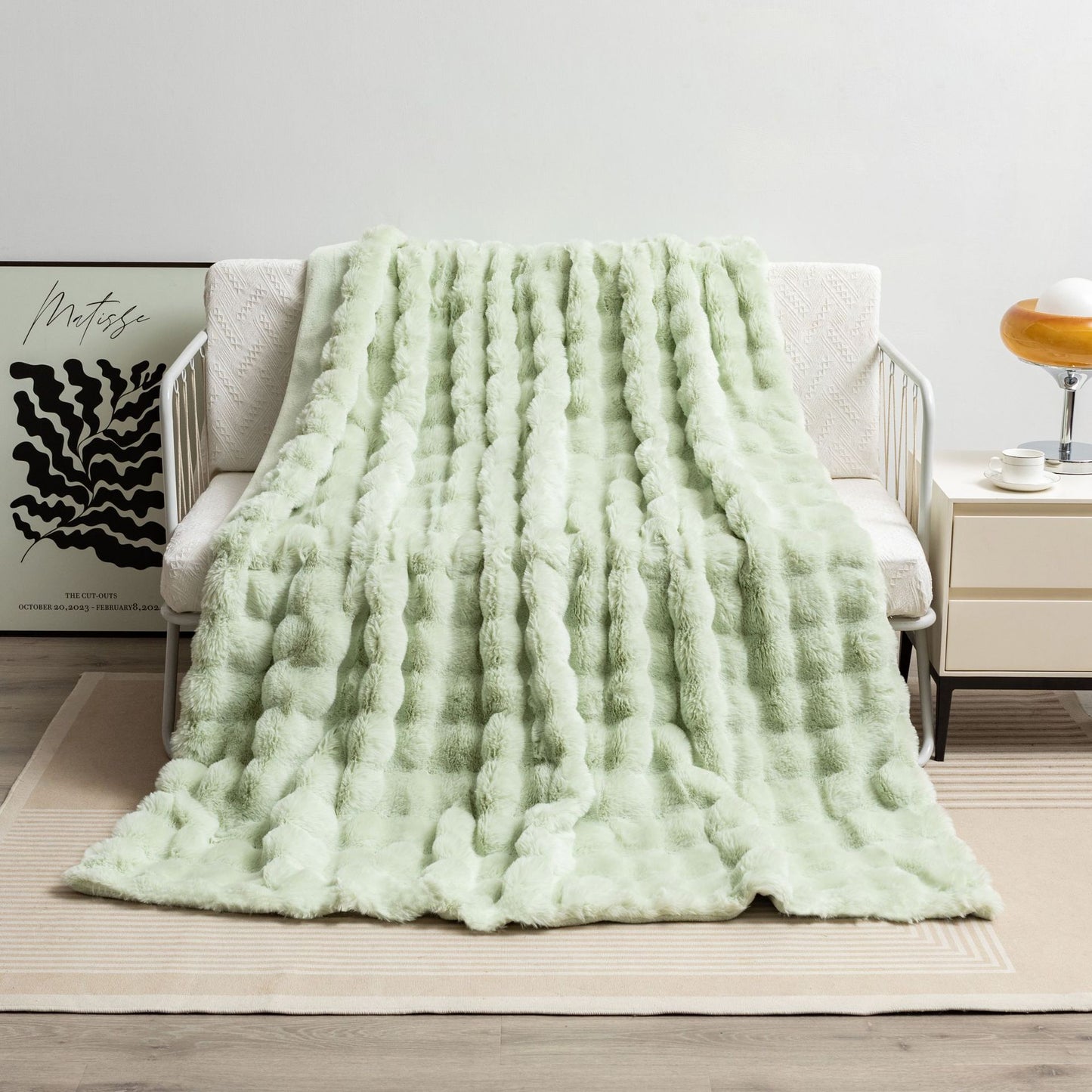 2024 Fall/Winter Luxurious Faux Rabbit Fur Bubble Fleece Warm Cozy Blanket for Bed Couch Sofa