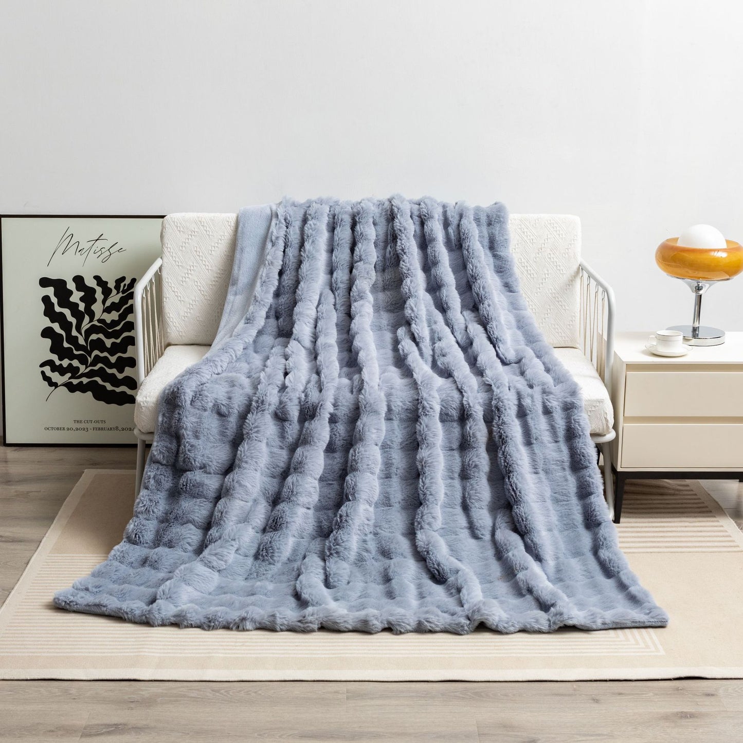 2024 Fall/Winter Luxurious Faux Rabbit Fur Bubble Fleece Warm Cozy Blanket for Bed Couch Sofa