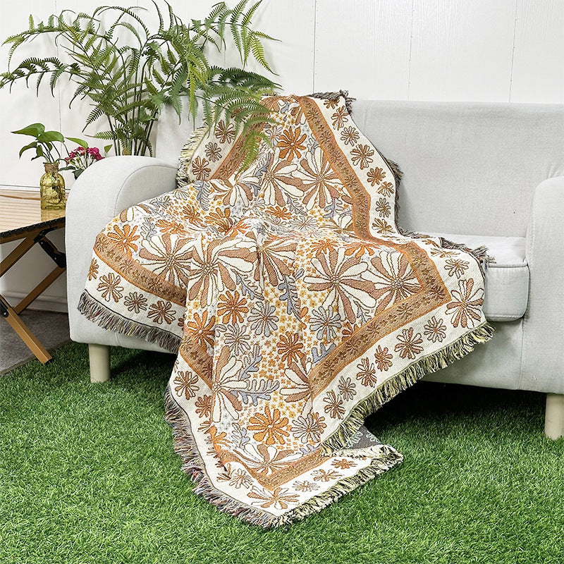 All-season Floral Tassel Sofa Blanket