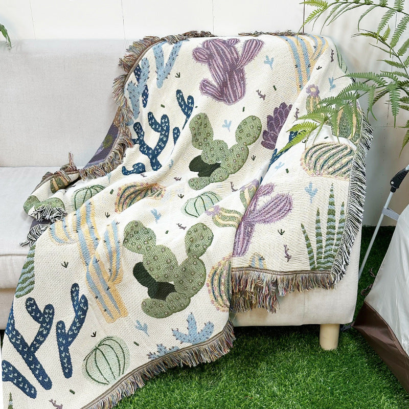 All-season Floral Tassel Sofa Blanket