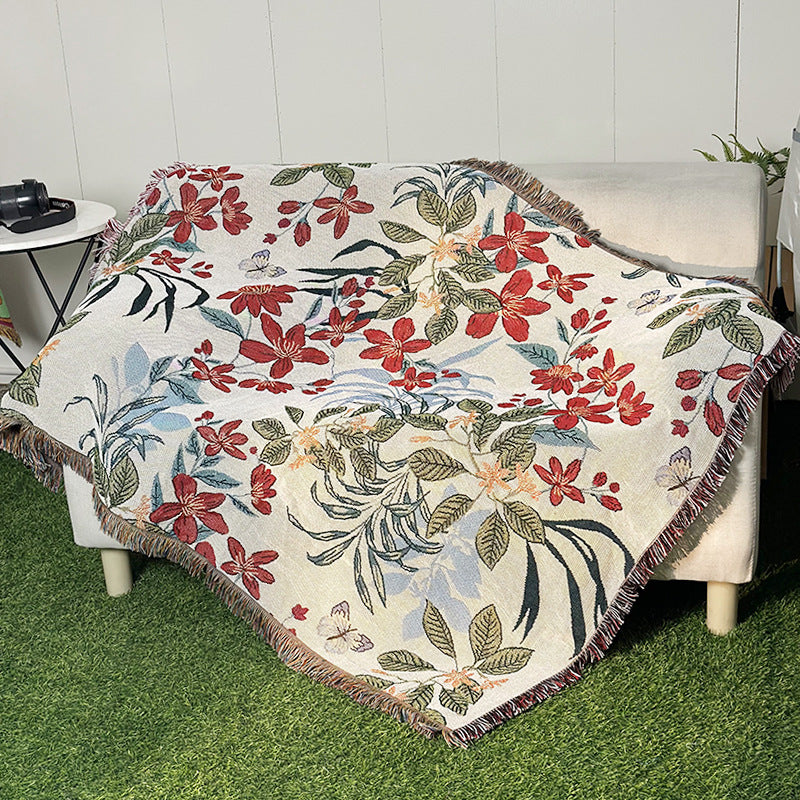 All-season Floral Tassel Sofa Blanket