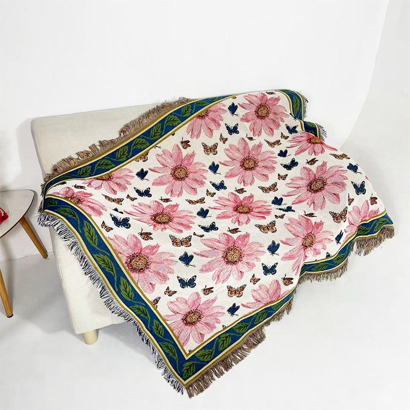 All-season Floral Tassel Sofa Blanket