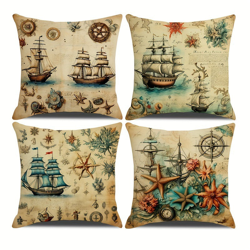 4-piece Childhood Sailing Dream Series Holiday Decorative Throw Pillow Covers