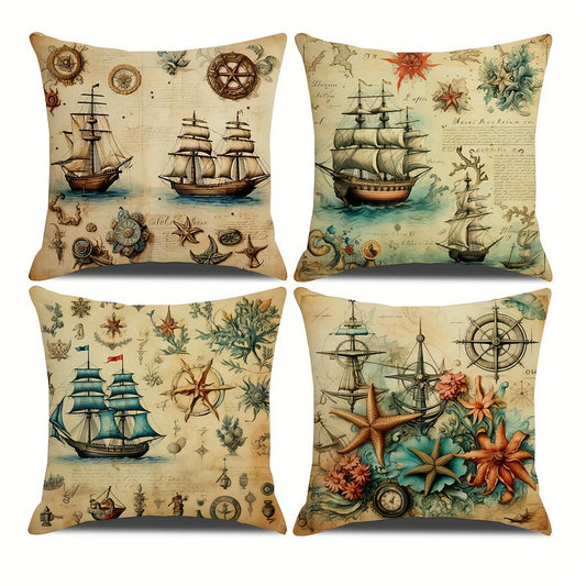 4-piece Childhood Sailing Dream Series Holiday Decorative Throw Pillow Covers