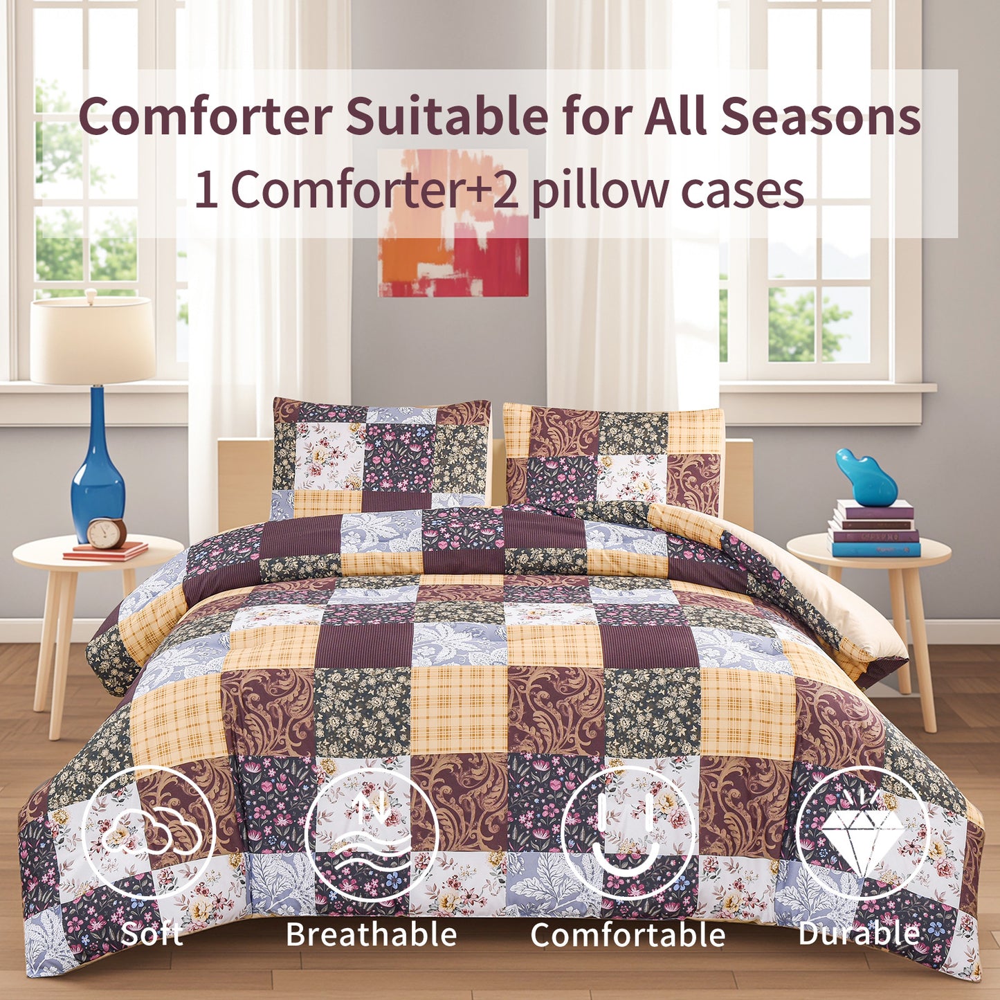 2024 Fall/Winter American Style 3-Piece Floral Comforter Set