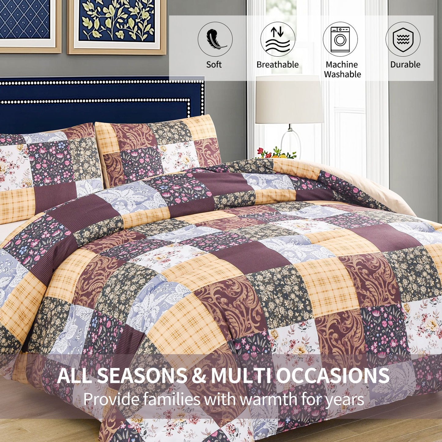 2024 Fall/Winter American Style 3-Piece Floral Comforter Set