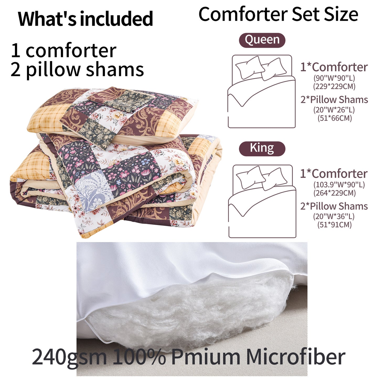 2024 Fall/Winter American Style 3-Piece Floral Comforter Set