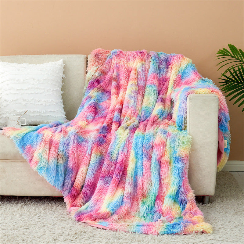 🔥Last Day 69% OFF - 2024 Fall/Winter Faux Fur Fluffy Rainbow Tie-Dye Throw Blanket