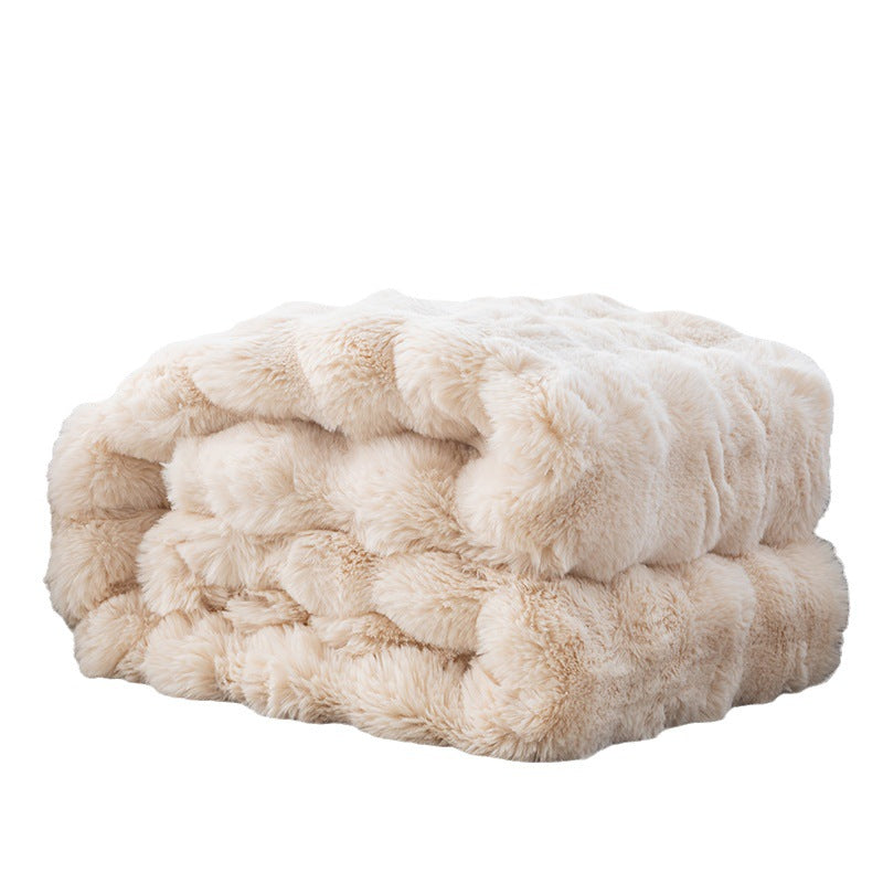 2024 Fall/Winter Luxurious Faux Rabbit Fur Bubble Fleece Warm Cozy Blanket for Bed Couch Sofa