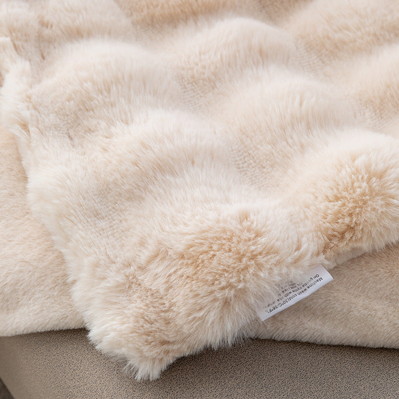 2024 Fall/Winter Luxurious Faux Rabbit Fur Bubble Fleece Warm Cozy Blanket for Bed Couch Sofa