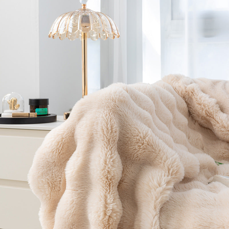 2024 Fall/Winter Luxurious Faux Rabbit Fur Bubble Fleece Warm Cozy Blanket for Bed Couch Sofa