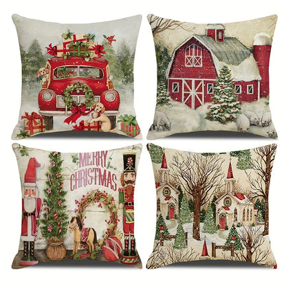 4-piece Merry Christmas Decorations Pillow Covers