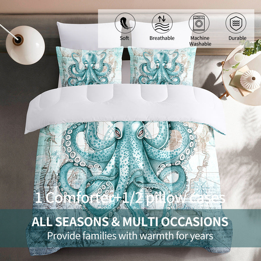 2024 Fall/Winter American Style 3-Piece Giant Octopus Monster Print Comforter Set