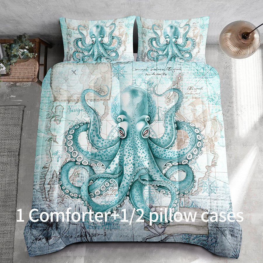 2024 Fall/Winter American Style 3-Piece Giant Octopus Monster Print Comforter Set