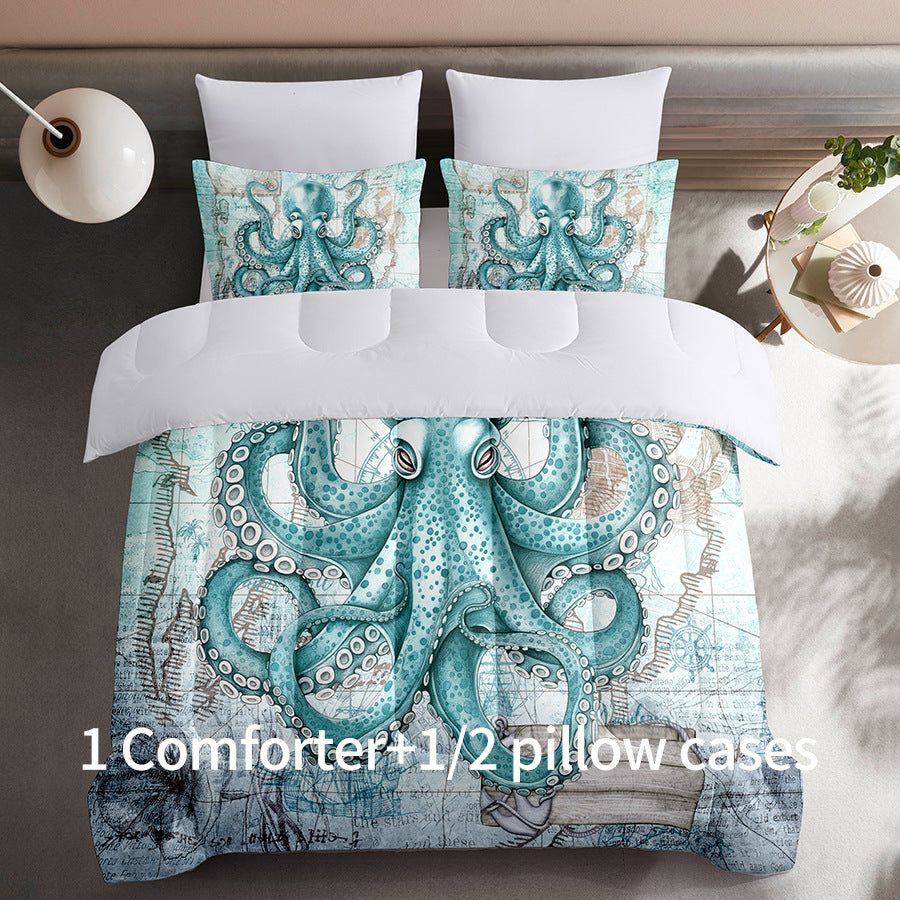 2024 Fall/Winter American Style 3-Piece Giant Octopus Monster Print Comforter Set