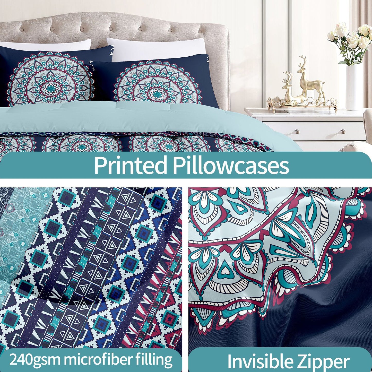 2024 Fall/Winter American Style 3-Piece Circles Print Comforter Set