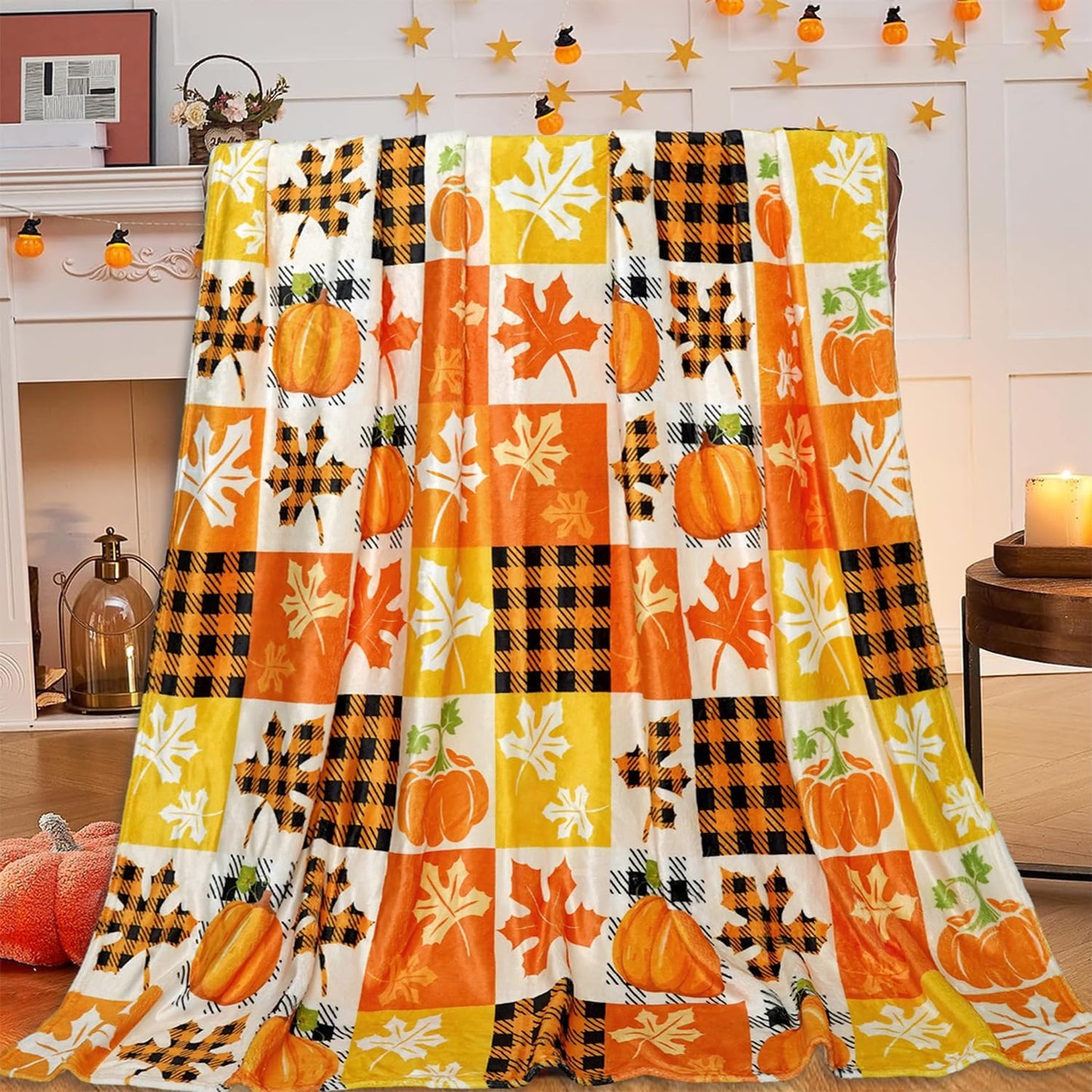 Merry Christmas 3D Printed Flannel Pumpkin Plaid Blanket