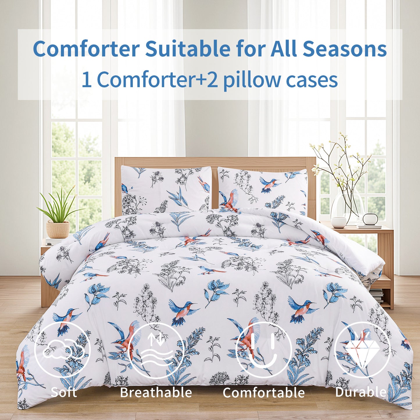 2024 Fall/Winter American Style 3-Piece 3D Hummingbird Print Comforter Set