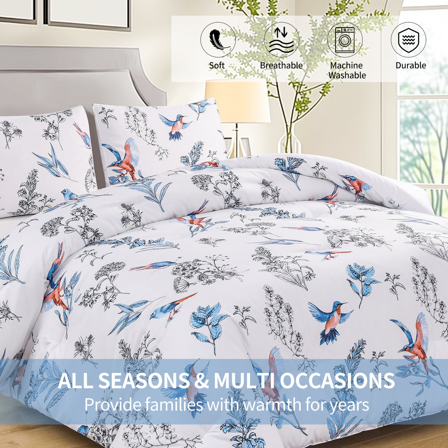 2024 Fall/Winter American Style 3-Piece 3D Hummingbird Print Comforter Set