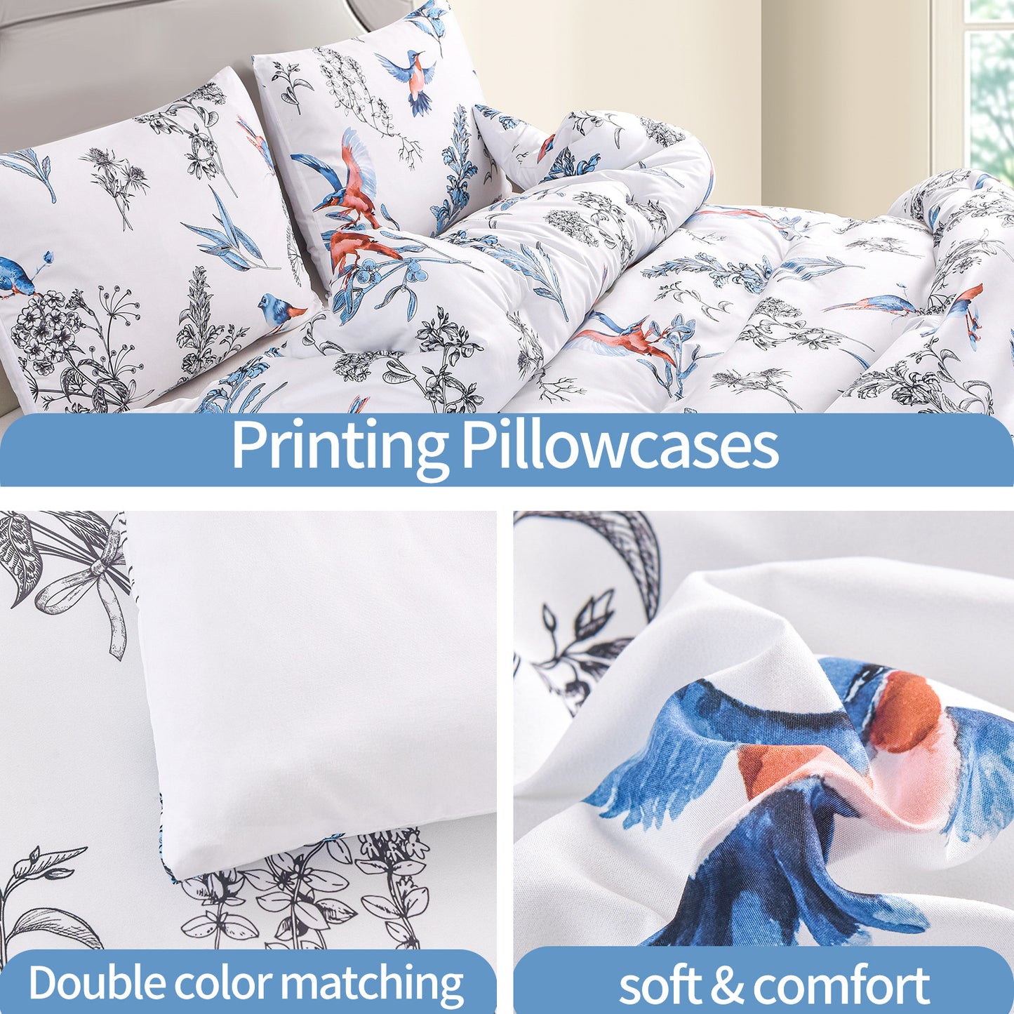 2024 Fall/Winter American Style 3-Piece 3D Hummingbird Print Comforter Set