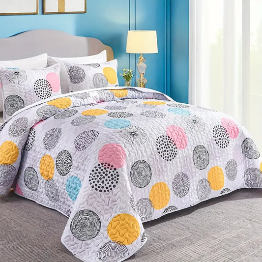 3-piece Comfy Geometric Circle Pattern Bedspread Set