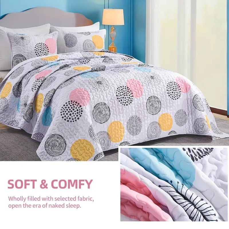 3-piece Comfy Geometric Circle Pattern Bedspread Set